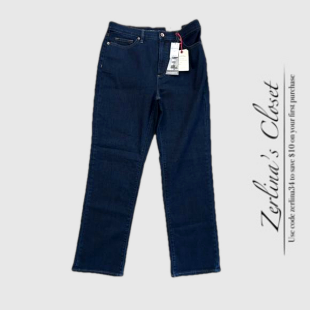 Lands End Dark Indigo Wash Straight Jeans 10